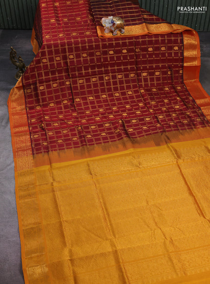 Maroon & Mustard Yellow Gems Of Silk Cotton - Checks