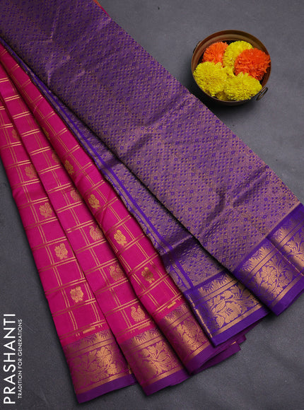 Pink & Violet Gems Of Silk Cotton - Checks