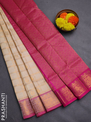 Cream & Pink Gems Of Silk Cotton - Checks