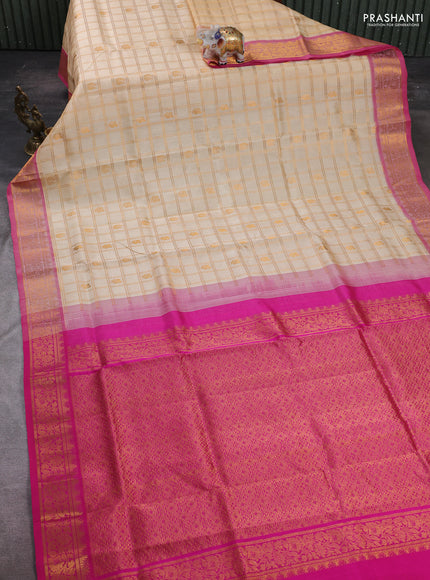 Cream & Pink Gems Of Silk Cotton - Checks