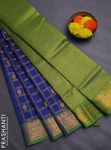 Peacock Blue & Green Gems Of Silk Cotton - Checks