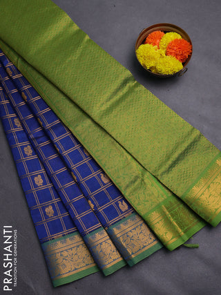 Peacock Blue & Green Gems Of Silk Cotton - Checks