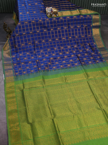 Peacock Blue & Green Gems Of Silk Cotton - Checks