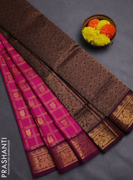 Pink & Wine Gems Of Silk Cotton - Checks