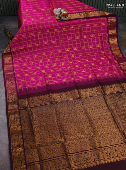 Pink & Wine Gems Of Silk Cotton - Checks