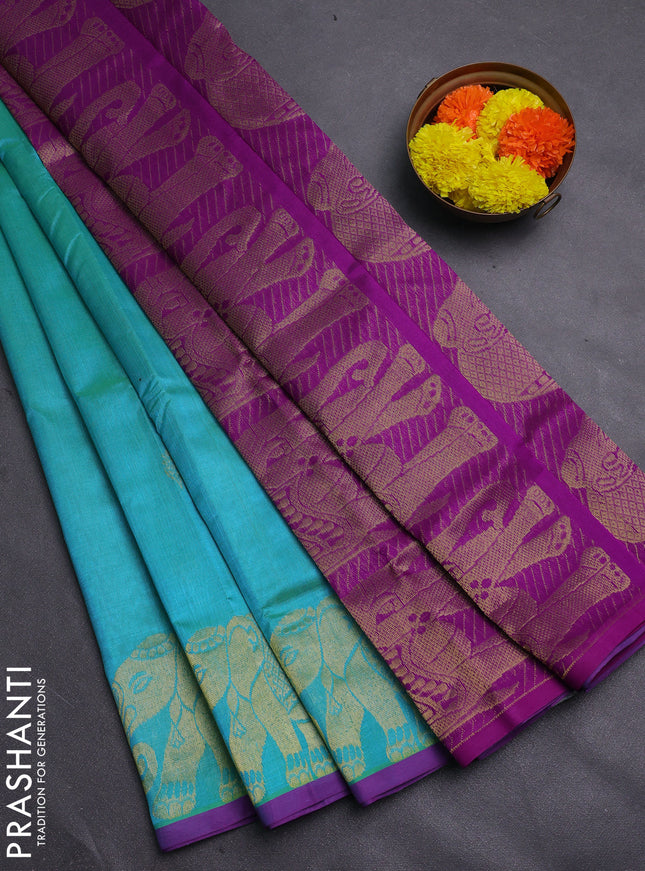 Teal Green & Purple Gems Of Silk Cotton - Buttas