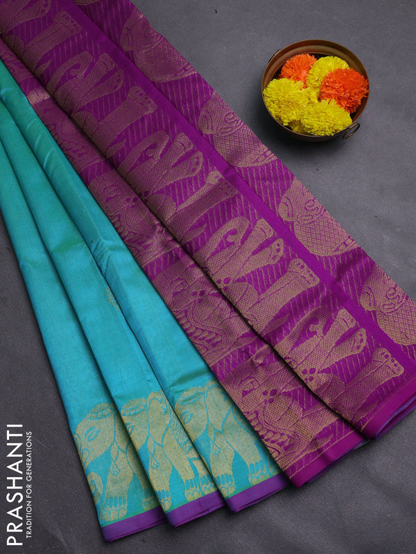Teal Green & Purple Gems Of Silk Cotton - Buttas