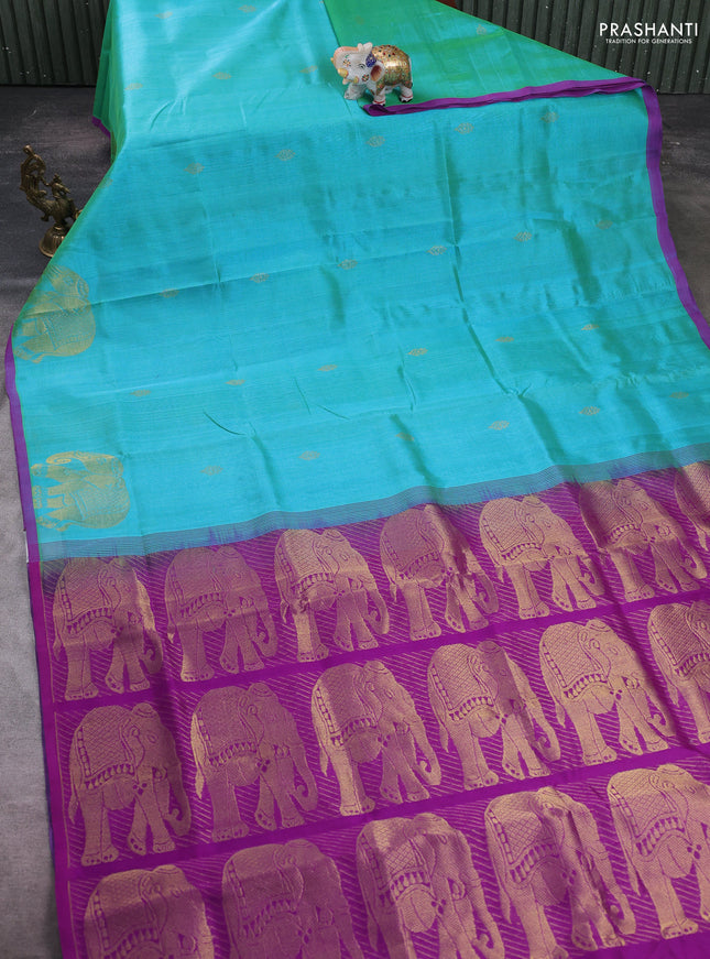 Teal Green & Purple Gems Of Silk Cotton - Buttas