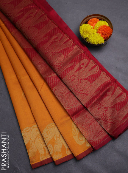 Mustard Yellow & Maroon Gems Of Silk Cotton - Buttas
