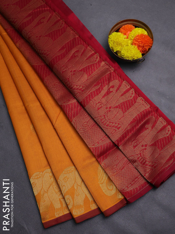 Mustard Yellow & Maroon Gems Of Silk Cotton - Buttas
