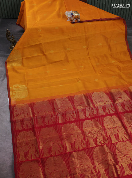 Mustard Yellow & Maroon Gems Of Silk Cotton - Buttas