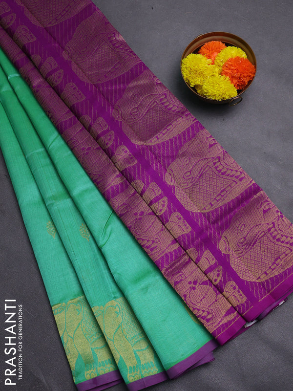 Teal Green & Purple Gems Of Silk Cotton - Buttas