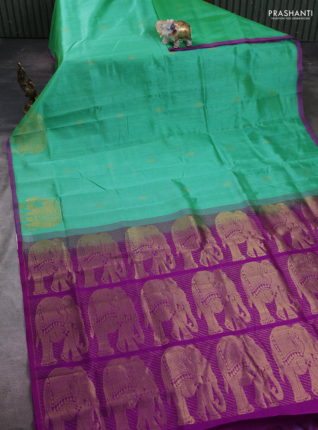 Teal Green & Purple Gems Of Silk Cotton - Buttas
