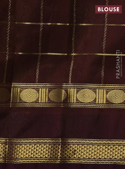 Green & Coffee Brown Gems Of Silk Cotton - Checks