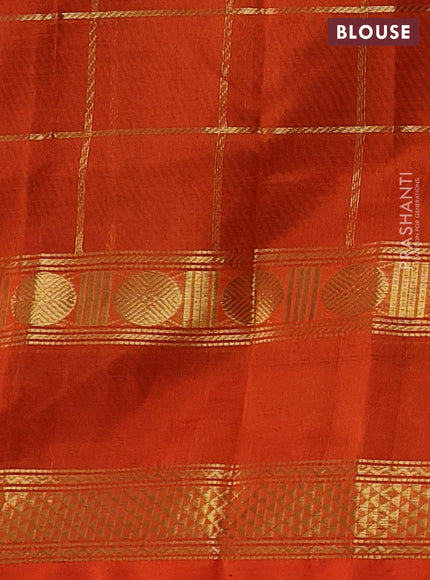 Coffee Brown & Orange Gems Of Silk Cotton - Checks