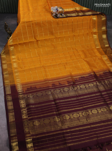 Mustard Yellow & Maroon Gems Of Silk Cotton - Checks