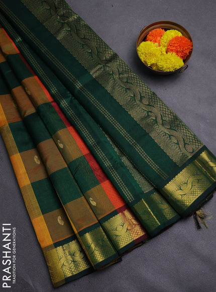Multi Colour & Bottle Green Gems Of Silk Cotton - Palum Pazhamum