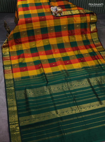 Multi Colour & Bottle Green Gems Of Silk Cotton - Palum Pazhamum