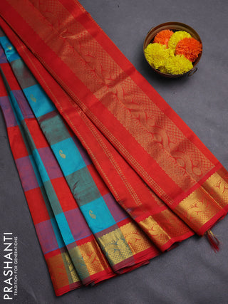 Teal Blue & Red Gems Of Silk Cotton - Palum Pazhamum