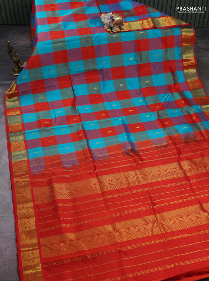 Teal Blue & Red Gems Of Silk Cotton - Palum Pazhamum