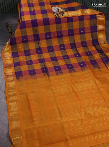 Violet & Mustard Yellow Gems Of Silk Cotton - Palum Pazhamum
