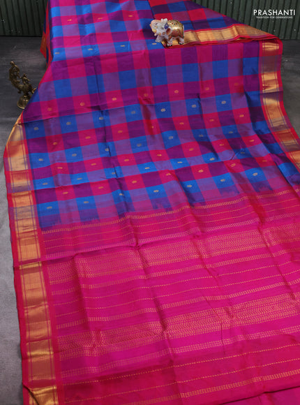 Peacock Blue & Pink Gems Of Silk Cotton - Palum Pazhamum