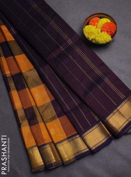 Mustard Yellow & Navy Blue Gems Of Silk Cotton - Palum Pazhamum