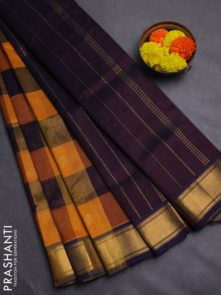 Mustard Yellow & Navy Blue Gems Of Silk Cotton - Palum Pazhamum
