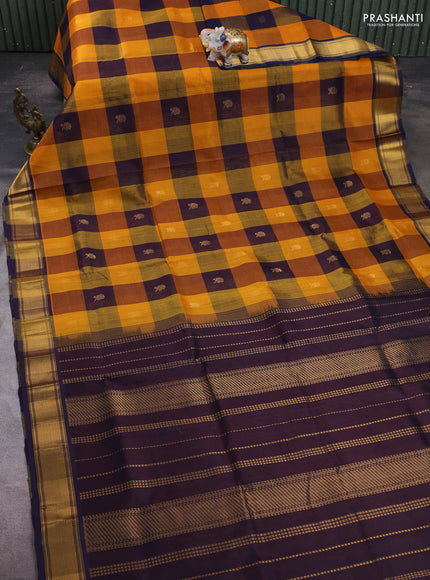 Mustard Yellow & Navy Blue Gems Of Silk Cotton - Palum Pazhamum
