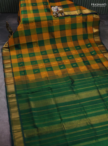 Mustard Yellow & Bottle Green Gems Of Silk Cotton - Palum Pazhamum