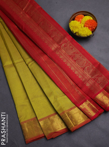 Mustard Green & Red Gems Of Silk Cotton - Vairaosi