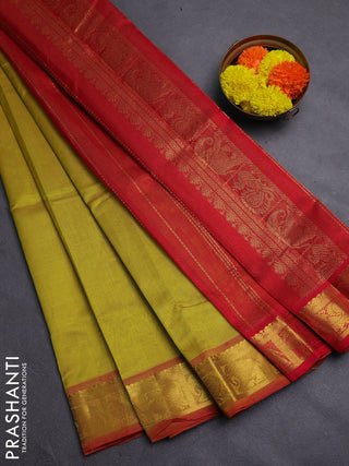Mustard Green & Red Gems Of Silk Cotton - Vairaosi