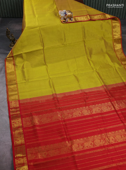 Mustard Green & Red Gems Of Silk Cotton - Vairaosi