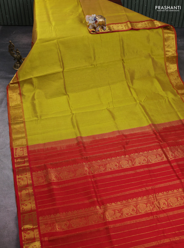 Mustard Green & Red Gems Of Silk Cotton - Vairaosi