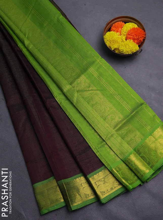 Coffee Brown & Green Gems Of Silk Cotton - Vairaosi