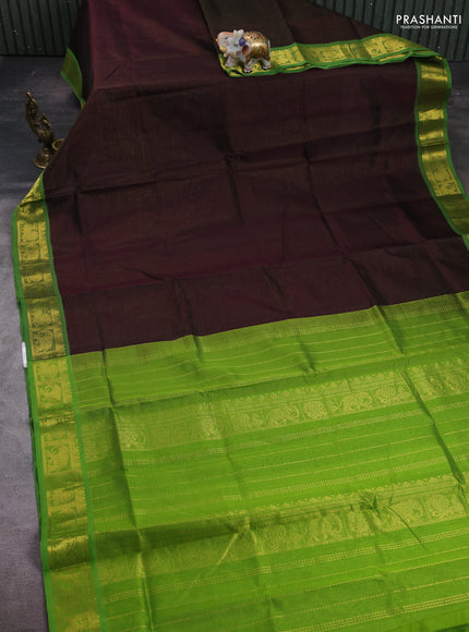 Coffee Brown & Green Gems Of Silk Cotton - Vairaosi