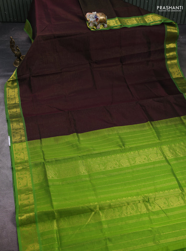 Coffee Brown & Green Gems Of Silk Cotton - Vairaosi