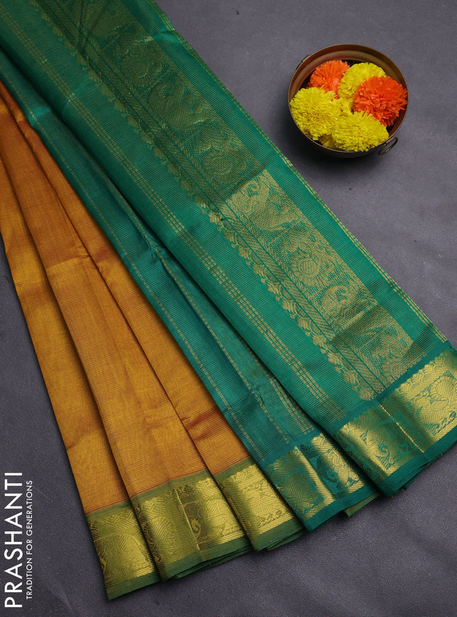 Mustard Yellow & Green Gems Of Silk Cotton - Vairaosi