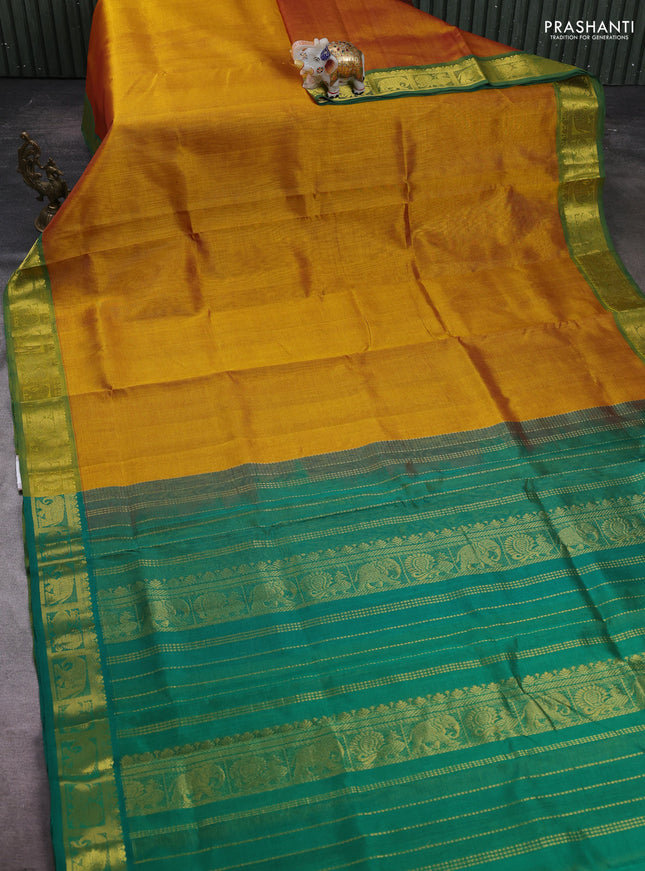Mustard Yellow & Green Gems Of Silk Cotton - Vairaosi