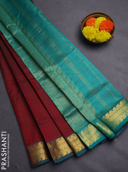 Maroon & Teal Blue Gems Of Silk Cotton - Vairaosi