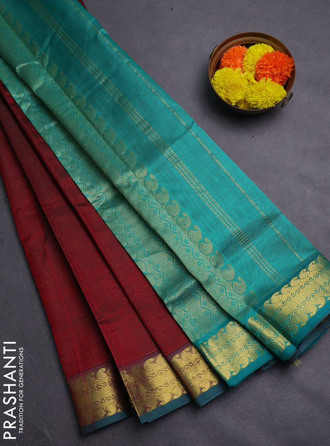 Maroon & Teal Blue Gems Of Silk Cotton - Vairaosi