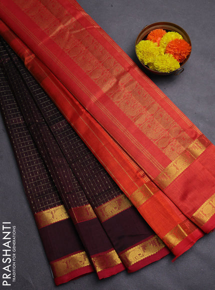 Coffee Brown & Red Gems Of Silk Cotton - Laksha Deepam