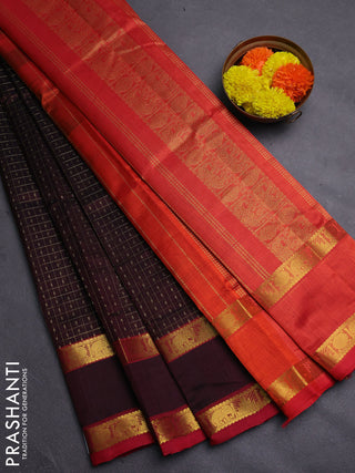 Coffee Brown & Red Gems Of Silk Cotton - Laksha Deepam