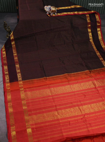 Coffee Brown & Red Gems Of Silk Cotton - Laksha Deepam