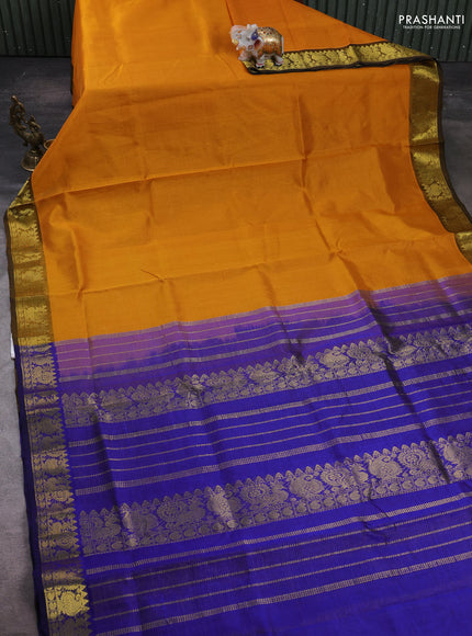 Mustard Yellow & Blue Gems Of Silk Cotton - Vairaosi