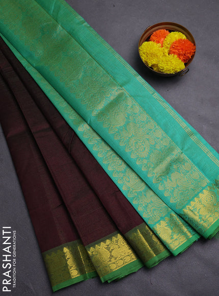 Coffee Brown & Teal Green Gems Of Silk Cotton - Palum Pazhamum