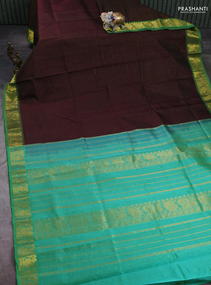 Coffee Brown & Teal Green Gems Of Silk Cotton - Palum Pazhamum