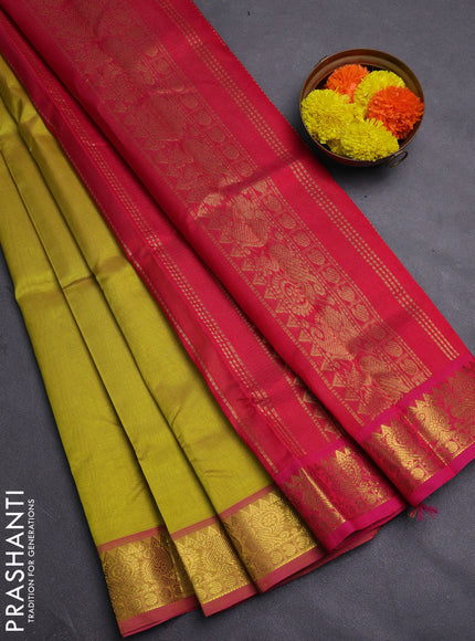 Mustard Green & Pink Gems Of Silk Cotton - Vairaosi