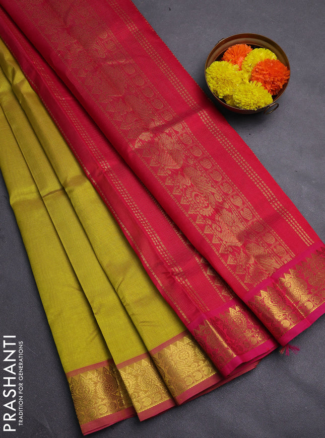 Mustard Green & Pink Gems Of Silk Cotton - Vairaosi