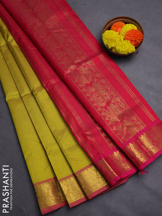 Mustard Green & Pink Gems Of Silk Cotton - Vairaosi